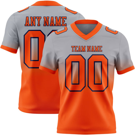 Custom Gray Orange-Navy Mesh Authentic Fade Fashion Football Jersey - Sky-Custom