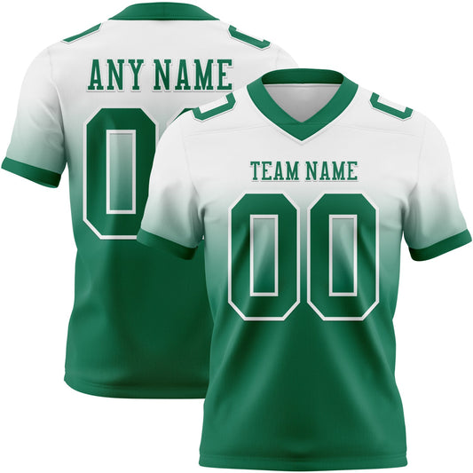 Custom White Kelly Green Mesh Authentic Fade Fashion Football Jersey - Sky-Custom