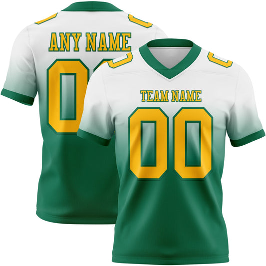 Custom White Gold-Kelly Green Mesh Authentic Fade Fashion Football Jersey - Sky-Custom