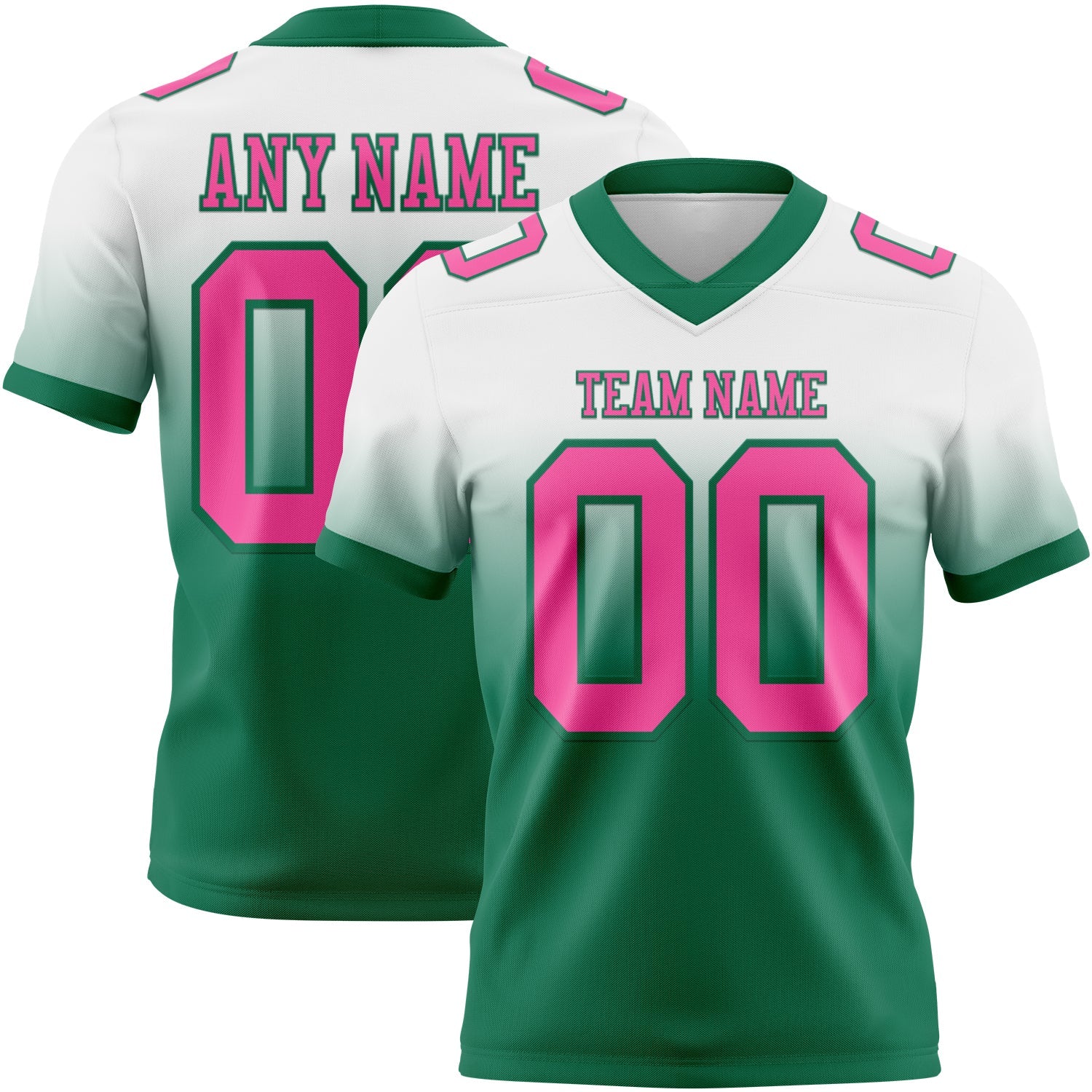 Custom White Pink-Kelly Green Mesh Authentic Fade Fashion Football Jersey - Sky-Custom