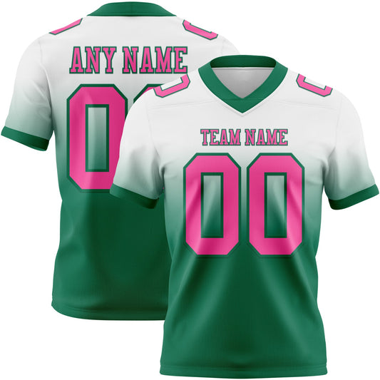 Custom White Pink-Kelly Green Mesh Authentic Fade Fashion Football Jersey - Sky-Custom