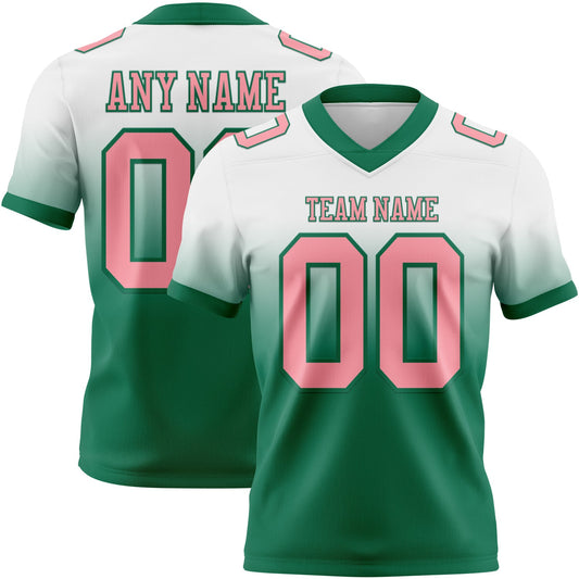 Custom White Medium Pink-Kelly Green Mesh Authentic Fade Fashion Football Jersey - Sky-Custom