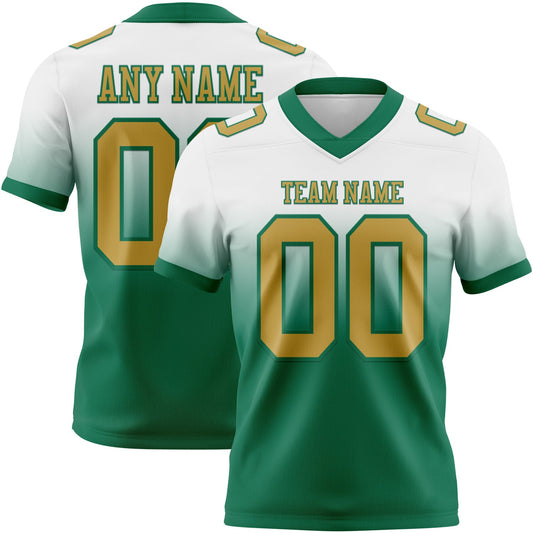 Custom White Old Gold-Kelly Green Mesh Authentic Fade Fashion Football Jersey - Sky-Custom