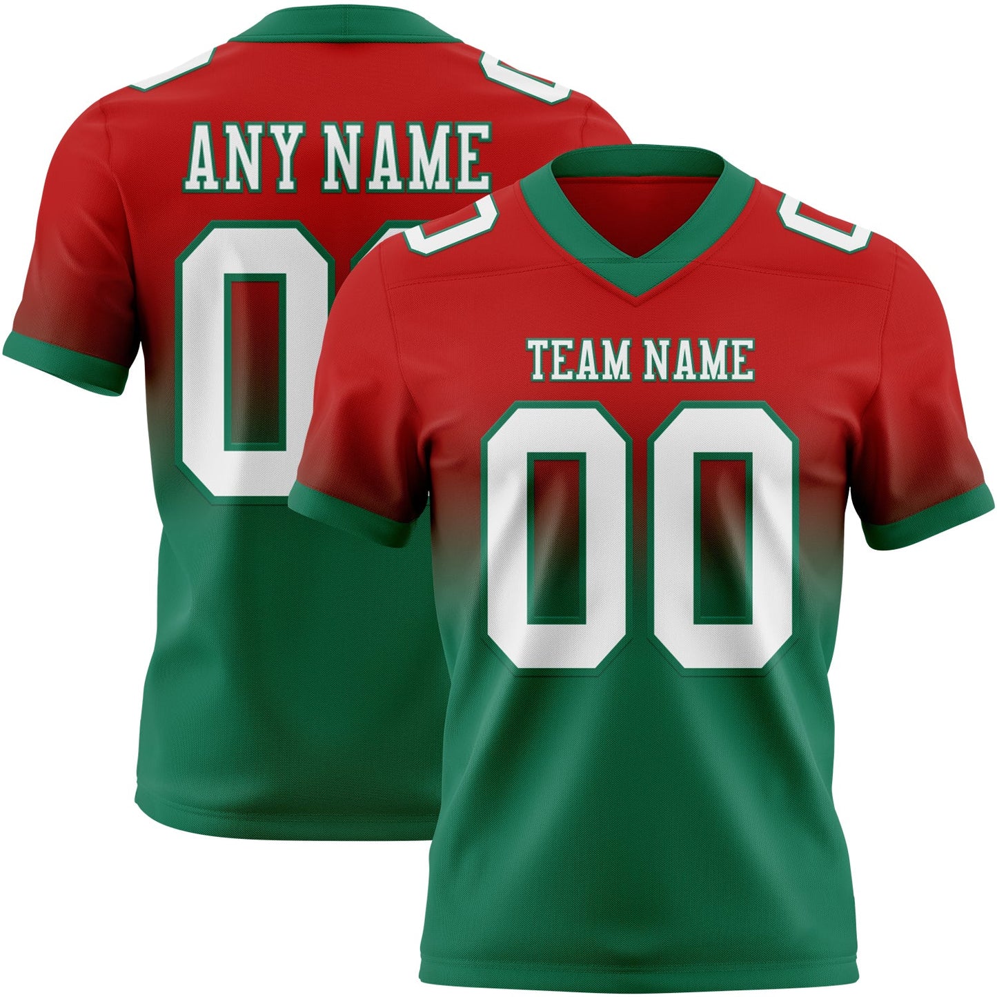 Custom Red White-Kelly Green Mesh Authentic Fade Fashion Football Jersey - Sky-Custom