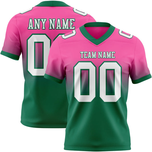 Custom Pink White-Kelly Green Mesh Authentic Fade Fashion Football Jersey - Sky-Custom