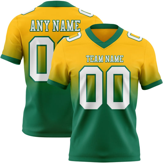 Custom Gold White-Kelly Green Mesh Authentic Fade Fashion Football Jersey - Sky-Custom