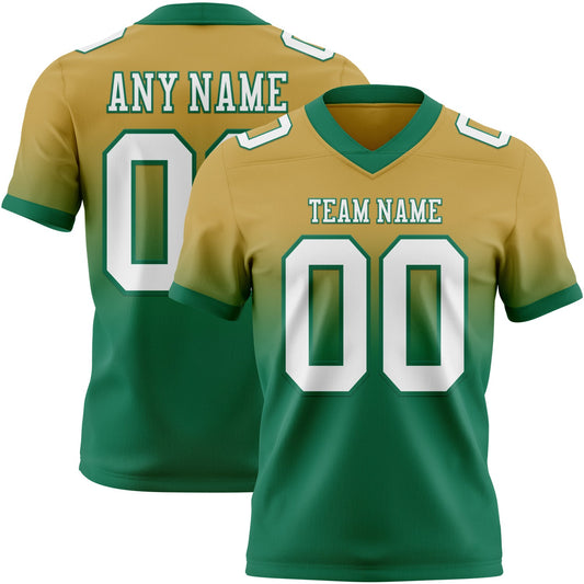 Custom Old Gold White-Kelly Green Mesh Authentic Fade Fashion Football Jersey - Sky-Custom