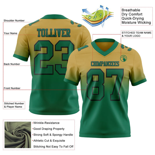 Custom Old Gold Kelly Green-Black Mesh Authentic Fade Fashion Football Jersey - Sky-Custom