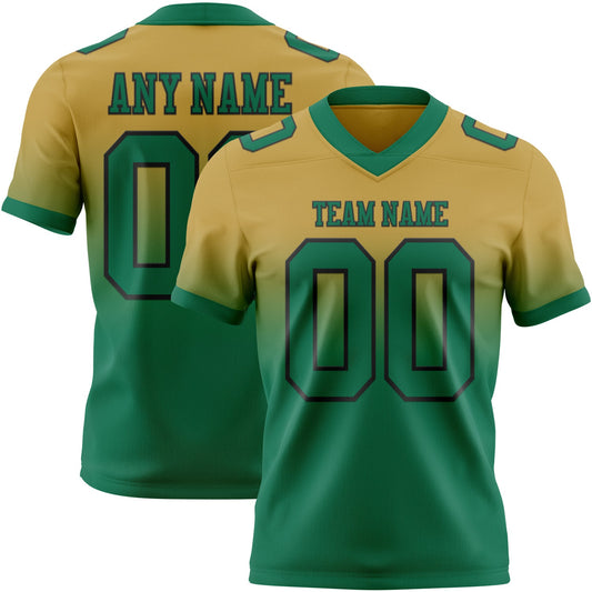 Custom Old Gold Kelly Green-Black Mesh Authentic Fade Fashion Football Jersey - Sky-Custom
