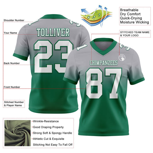 Custom Gray White-Kelly Green Mesh Authentic Fade Fashion Football Jersey - Sky-Custom