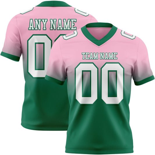 Custom Light Pink White-Kelly Green Mesh Authentic Fade Fashion Football Jersey - Sky-Custom
