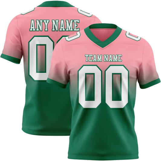 Custom Medium Pink White-Kelly Green Mesh Authentic Fade Fashion Football Jersey - Sky-Custom