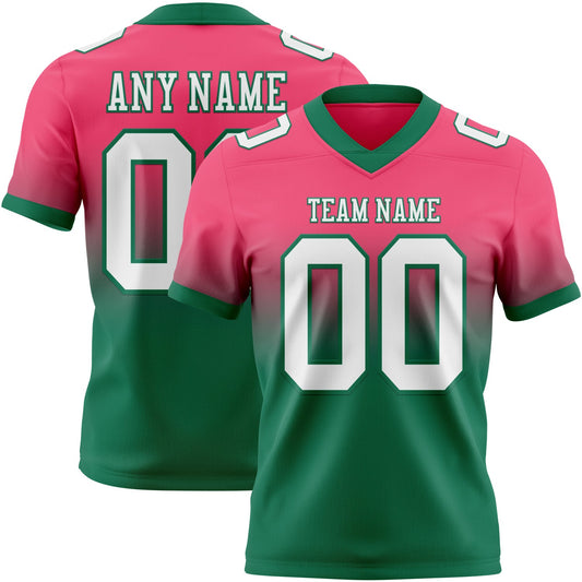 Custom Neon Pink White-Kelly Green Mesh Authentic Fade Fashion Football Jersey - Sky-Custom
