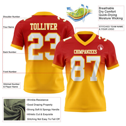 Custom Red White-Gold Mesh Authentic Fade Fashion Football Jersey - Sky-Custom