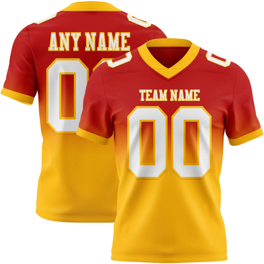 Custom Red White-Gold Mesh Authentic Fade Fashion Football Jersey - Sky-Custom