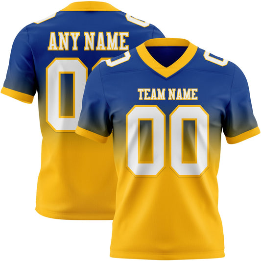 Custom Royal White-Gold Mesh Authentic Fade Fashion Football Jersey - Sky-Custom