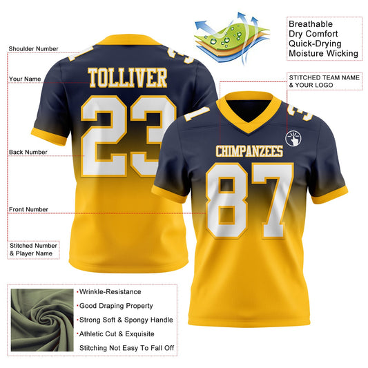 Custom Navy White-Gold Mesh Authentic Fade Fashion Football Jersey - Sky-Custom