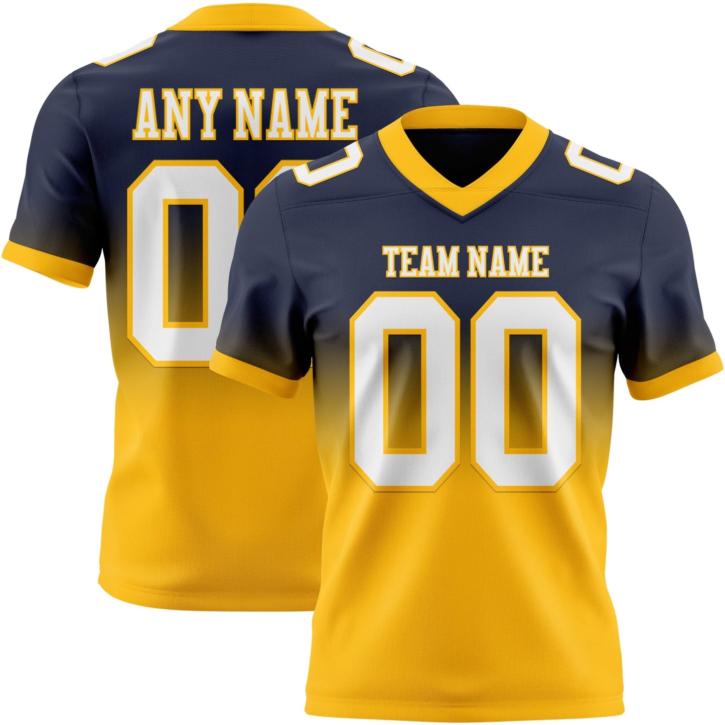 Custom Navy White-Gold Mesh Authentic Fade Fashion Football Jersey - Sky-Custom