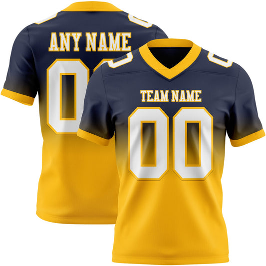 Custom Navy White-Gold Mesh Authentic Fade Fashion Football Jersey - Sky-Custom