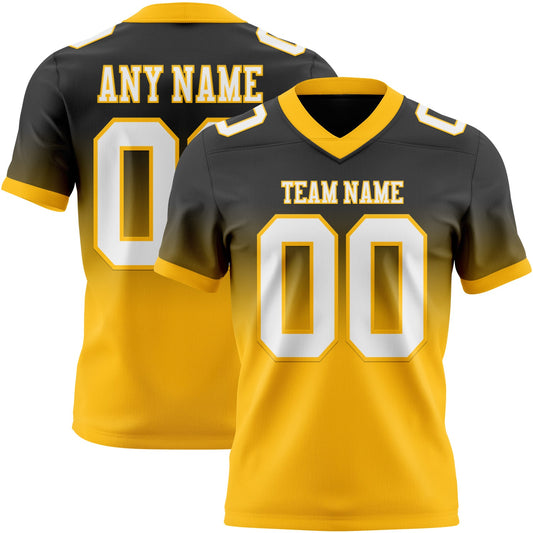 Custom Black White-Gold Mesh Authentic Fade Fashion Football Jersey - Sky-Custom