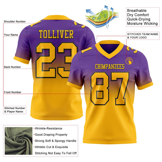 Custom Purple Gold-Black Mesh Authentic Fade Fashion Football Jersey - Sky-Custom
