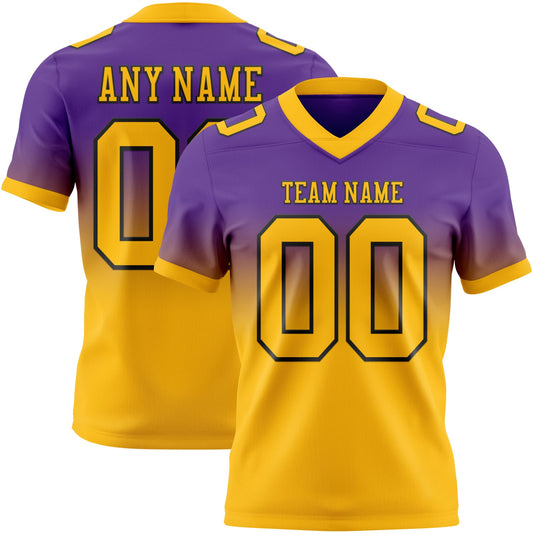 Custom Purple Gold-Black Mesh Authentic Fade Fashion Football Jersey - Sky-Custom