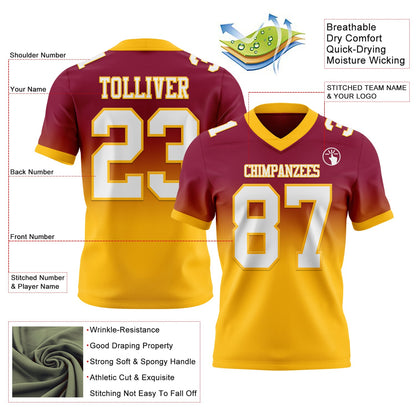 Custom Maroon White-Gold Mesh Authentic Fade Fashion Football Jersey - Sky-Custom