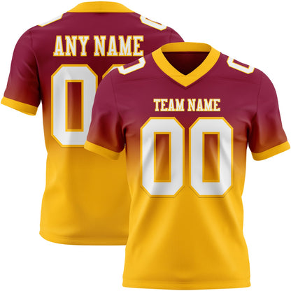 Custom Maroon White-Gold Mesh Authentic Fade Fashion Football Jersey - Sky-Custom