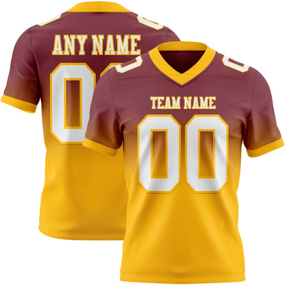 Custom Burgundy White-Gold Mesh Authentic Fade Fashion Football Jersey - Sky-Custom