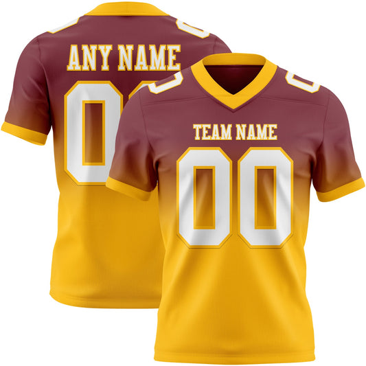 Custom Burgundy White-Gold Mesh Authentic Fade Fashion Football Jersey - Sky-Custom
