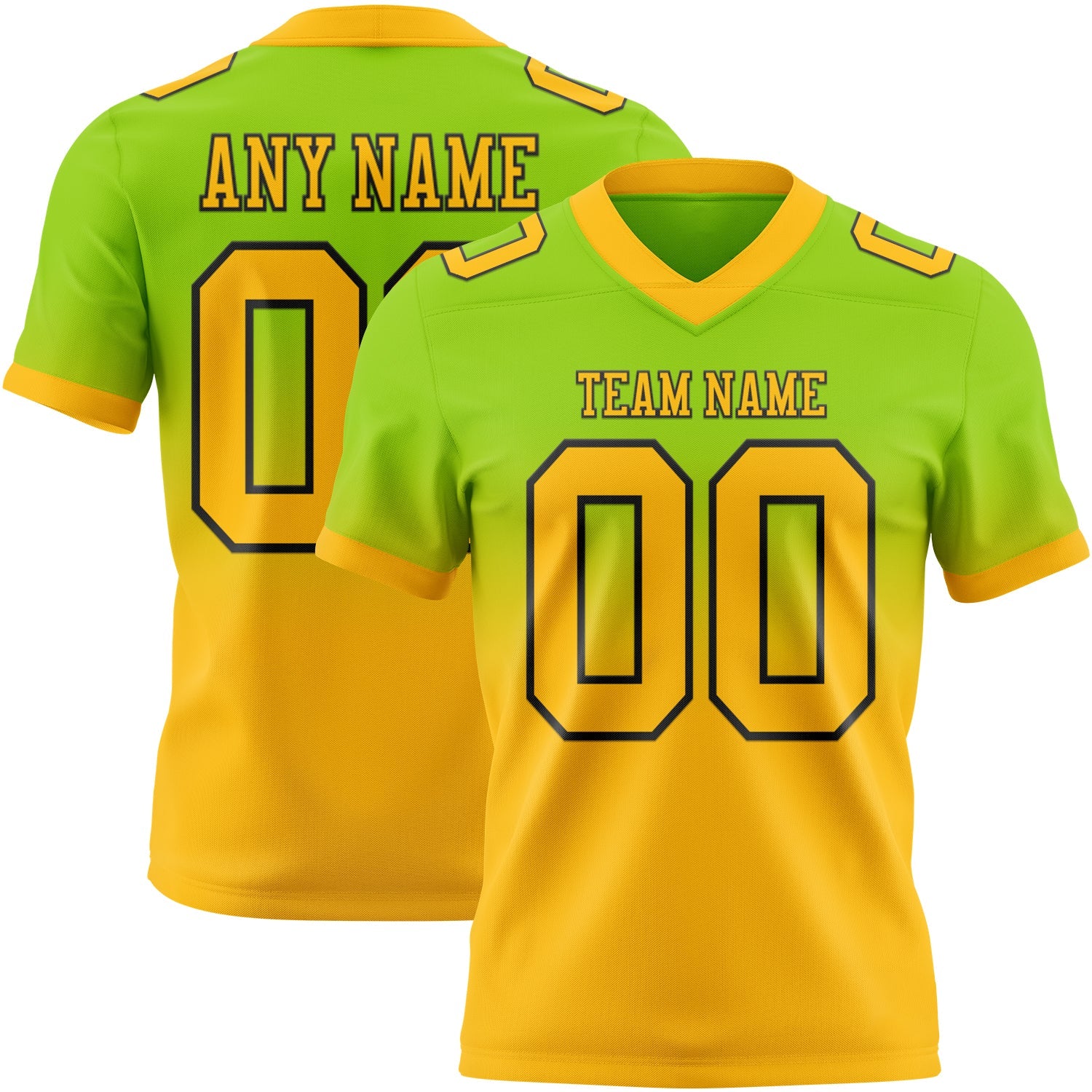 Custom Neon Green Gold-Black Mesh Authentic Fade Fashion Football Jersey - Sky-Custom