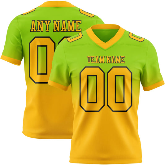 Custom Neon Green Gold-Black Mesh Authentic Fade Fashion Football Jersey - Sky-Custom