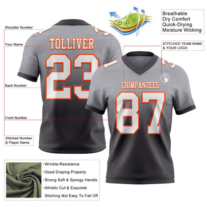 Custom Gray White Steel Gray-Orange Mesh Authentic Fade Fashion Football Jersey - Sky-Custom