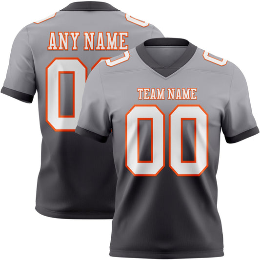 Custom Gray White Steel Gray-Orange Mesh Authentic Fade Fashion Football Jersey - Sky-Custom