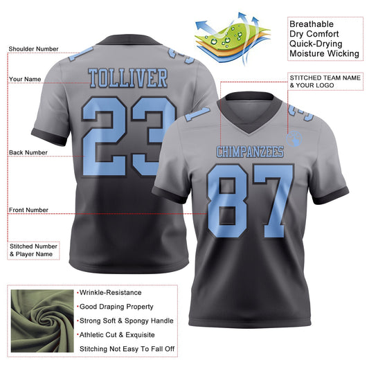 Custom Gray Light Blue-Steel Gray Mesh Authentic Fade Fashion Football Jersey - Sky-Custom