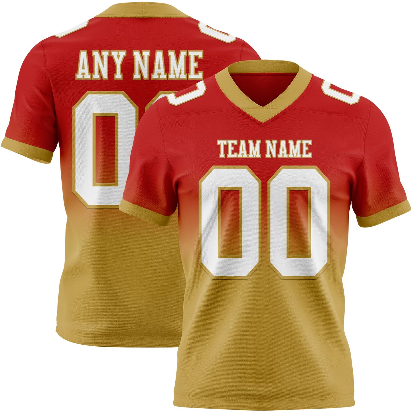 Custom Red White-Old Gold Mesh Authentic Fade Fashion Football Jersey - Sky-Custom