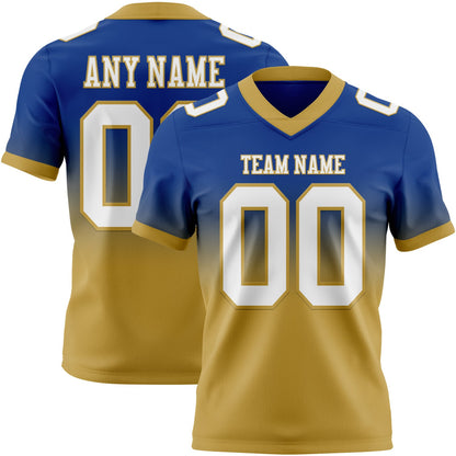 Custom Royal White-Old Gold Mesh Authentic Fade Fashion Football Jersey - Sky-Custom