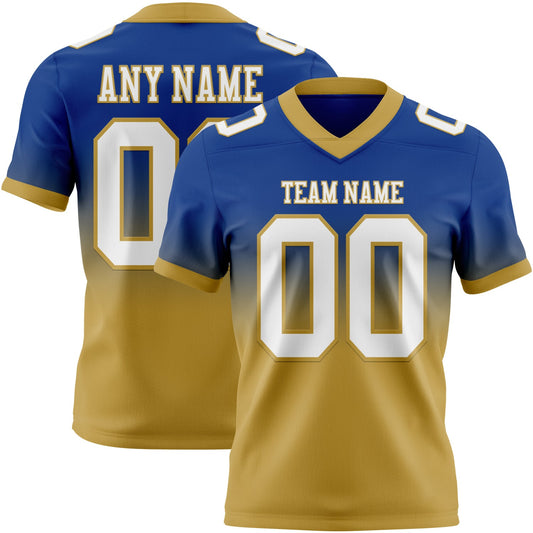 Custom Royal White-Old Gold Mesh Authentic Fade Fashion Football Jersey - Sky-Custom