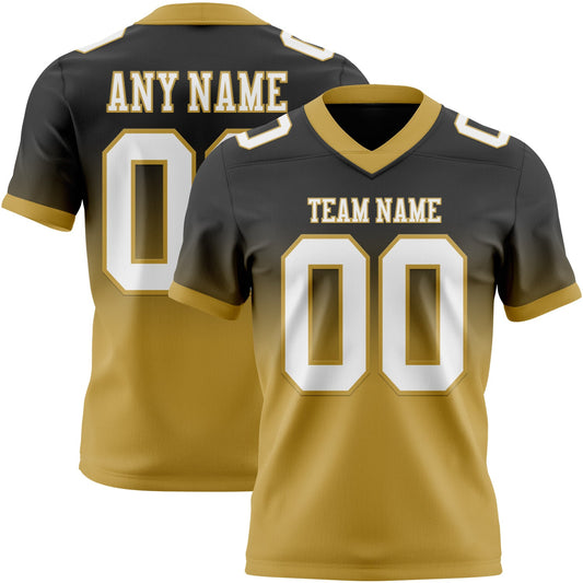 Custom Black White-Old Gold Mesh Authentic Fade Fashion Football Jersey - Sky-Custom