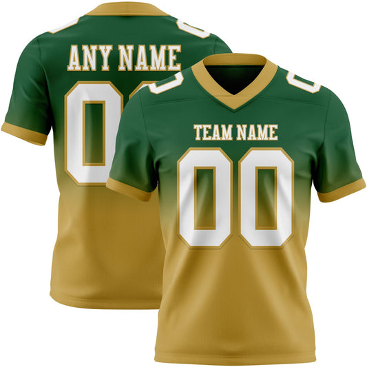 Custom Green White-Old Gold Mesh Authentic Fade Fashion Football Jersey - Sky-Custom