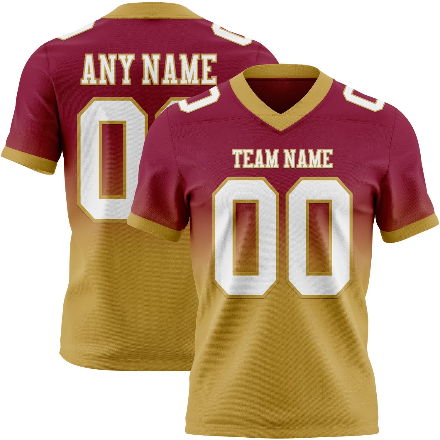 Custom Maroon White-Old Gold Mesh Authentic Fade Fashion Football Jersey - Sky-Custom
