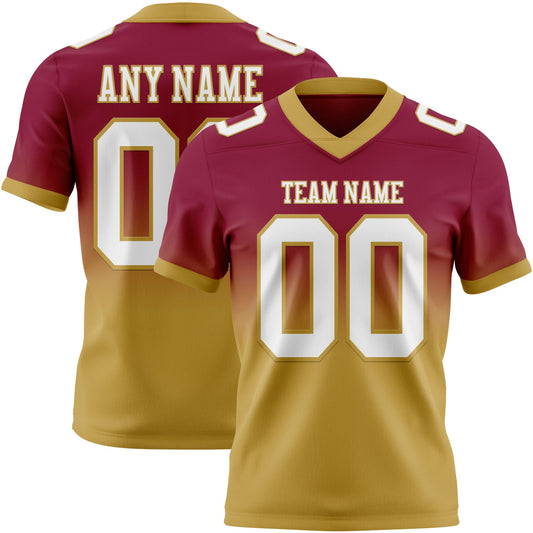 Custom Maroon White-Old Gold Mesh Authentic Fade Fashion Football Jersey - Sky-Custom