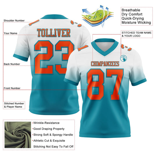 Custom White Orange-Teal Mesh Authentic Fade Fashion Football Jersey - Sky-Custom