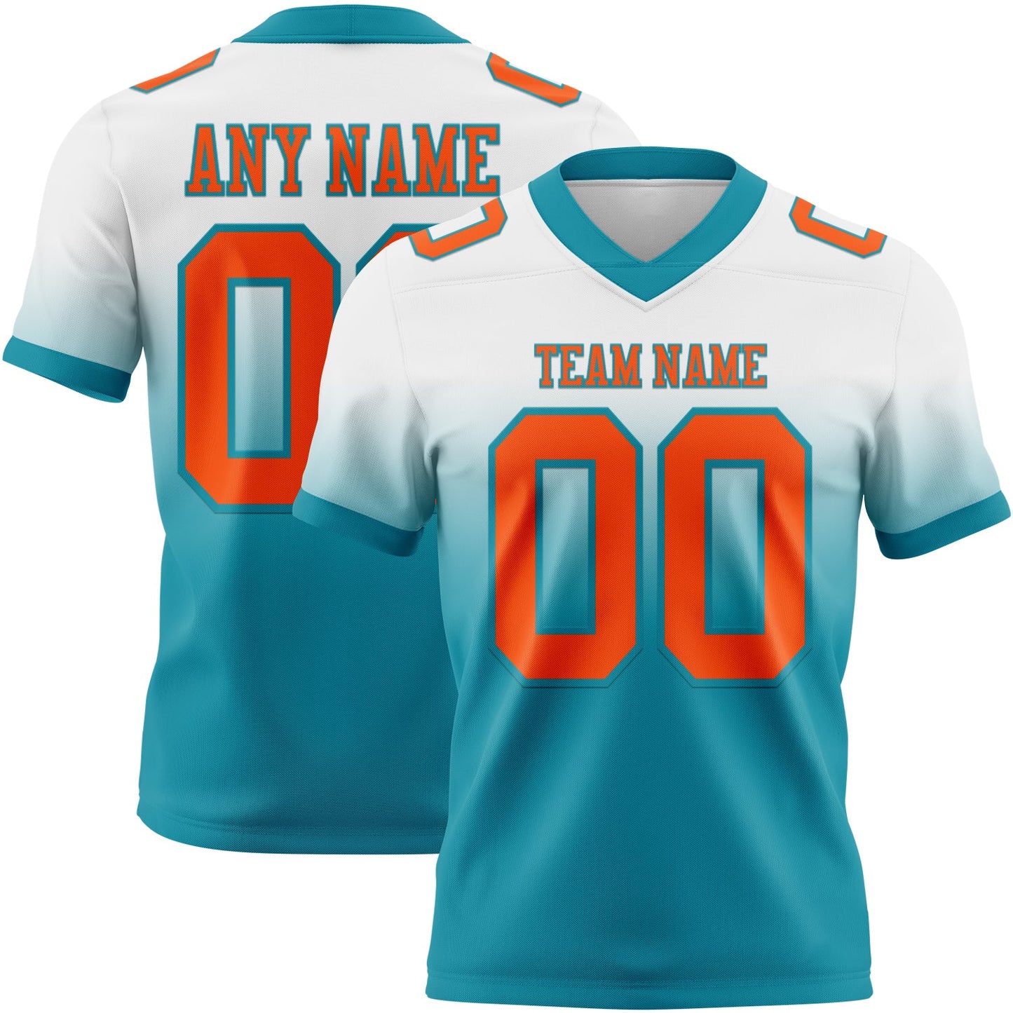 Custom White Orange-Teal Mesh Authentic Fade Fashion Football Jersey - Sky-Custom