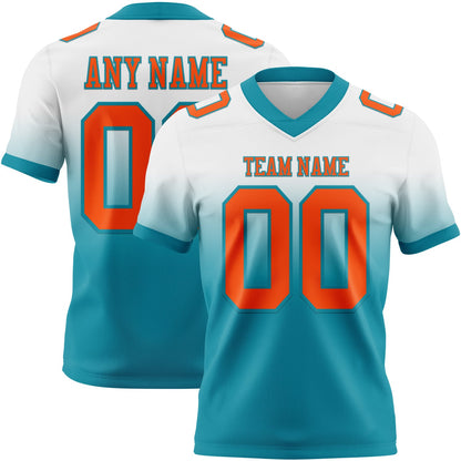 Custom White Orange-Teal Mesh Authentic Fade Fashion Football Jersey - Sky-Custom