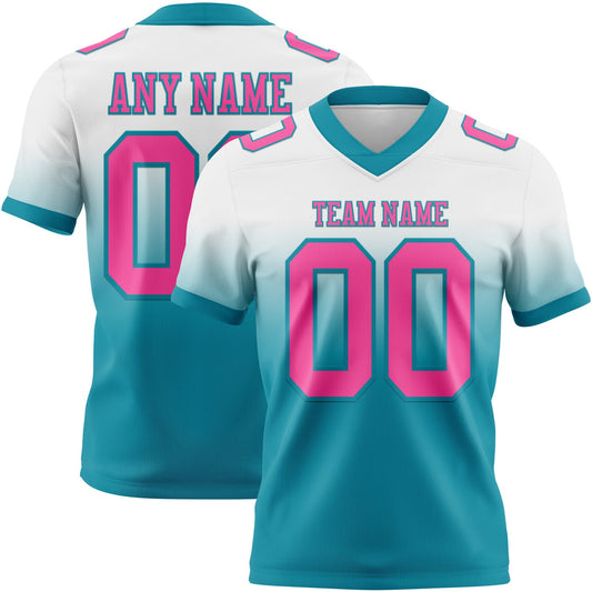 Custom White Pink-Teal Mesh Authentic Fade Fashion Football Jersey - Sky-Custom