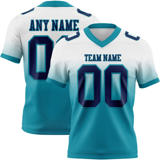 Custom White Navy-Teal Mesh Authentic Fade Fashion Football Jersey - Sky-Custom