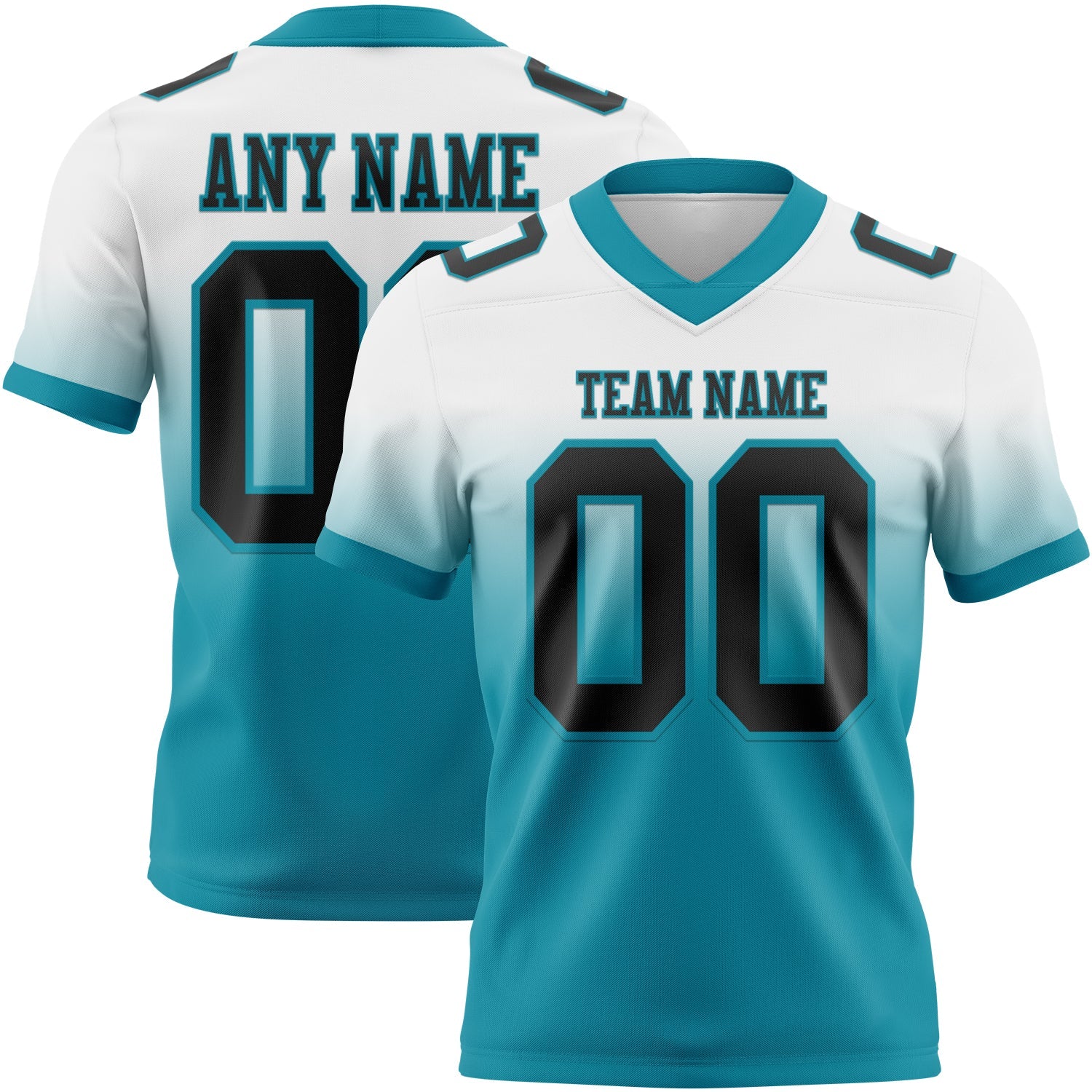 Custom White Black-Teal Mesh Authentic Fade Fashion Football Jersey - Sky-Custom