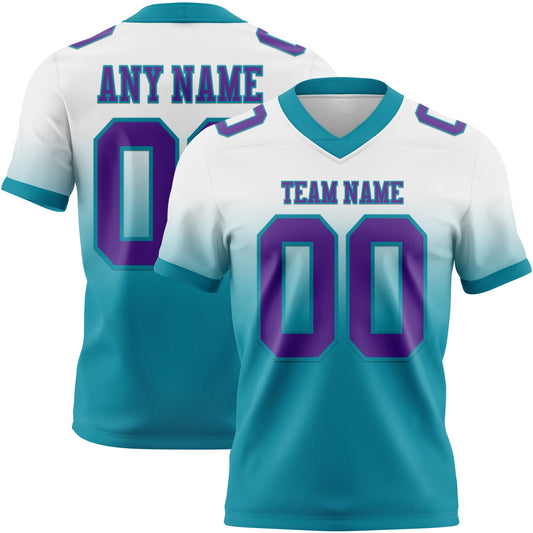 Custom White Purple-Teal Mesh Authentic Fade Fashion Football Jersey - Sky-Custom