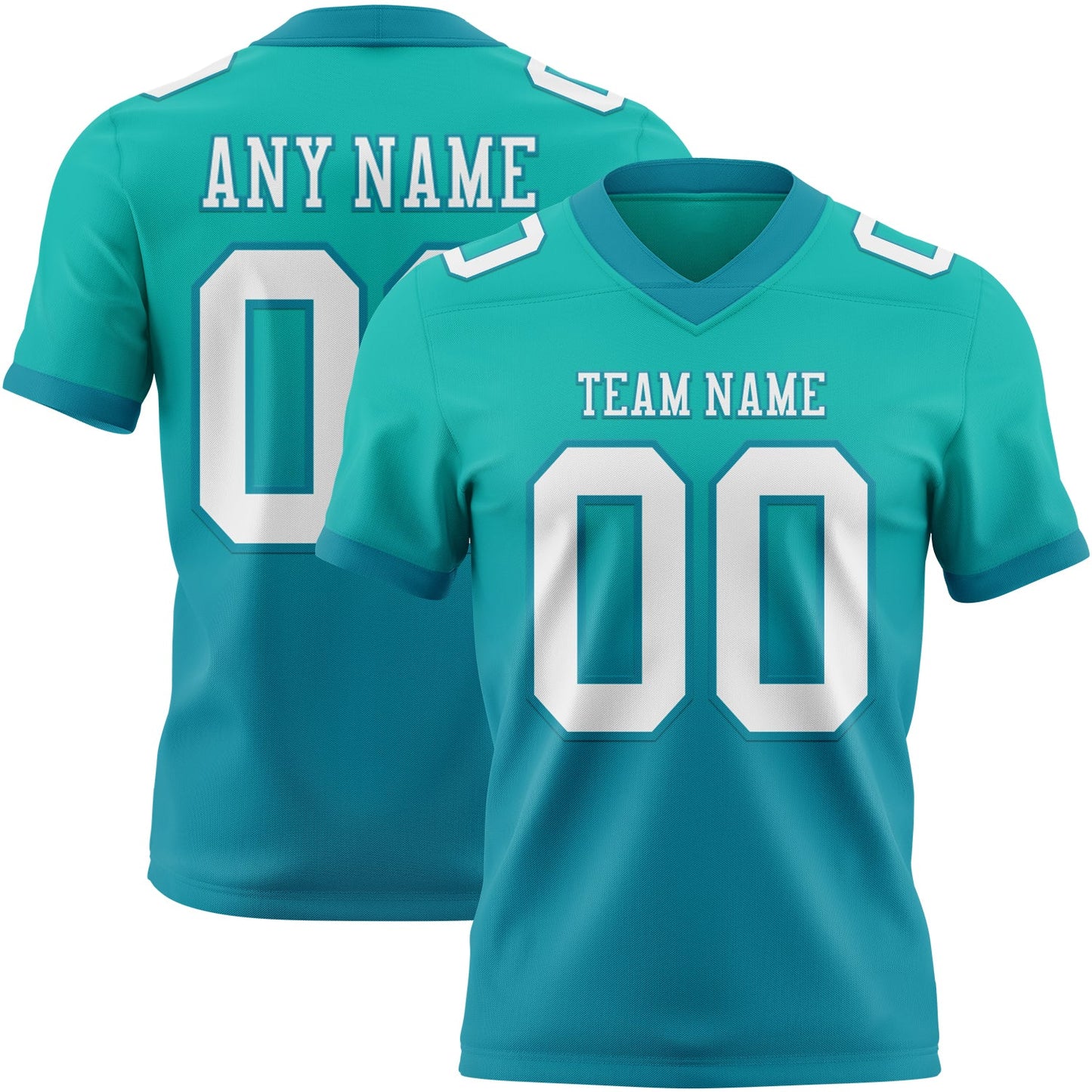 Custom Aqua White-Teal Mesh Authentic Fade Fashion Football Jersey - Sky-Custom